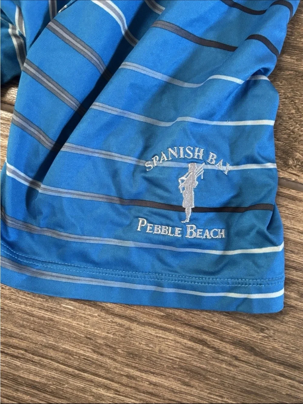 Nike Tiger Woods Dri-FIT Polo Small Blue Striped Pebble Beach Golf